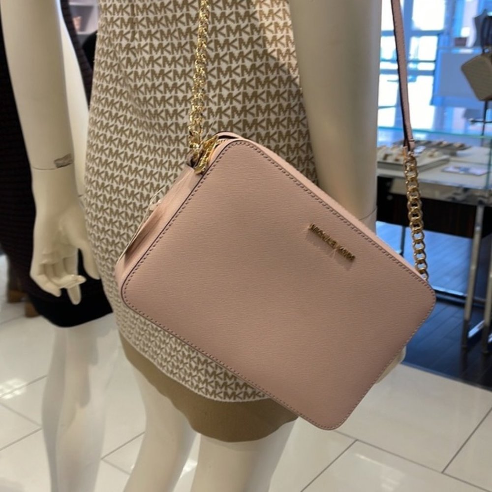 Michael Kors Jet Set Item Large East West Zip Crossbody Leather Powder Blush - Picture 11 of 16
